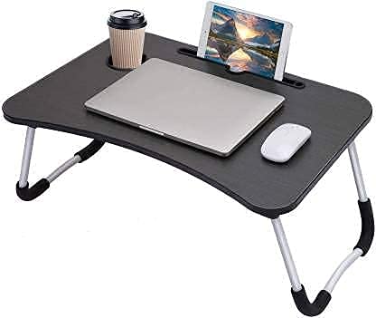 BLACK VELLY Smart Multipurpose Foldable Laptop Table with Cup Holder, Study Table, Bed Table, Breakfast Table, Foldable and Portable/Ergonomic & Rounded Edges/Non-Slip (Black)
