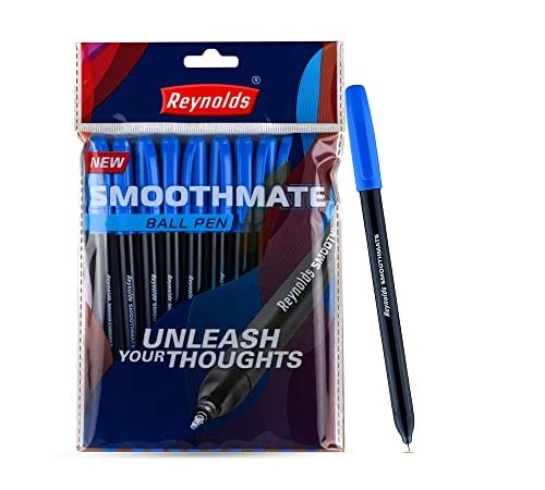 Reynolds Ball Pen I Lightweight Ball Pen With Comfortable Grip for Extra Smooth Writing I School and Office Stationery | SMOOTHMATE 10 CT PENS - BLUE, (REY-2155574)