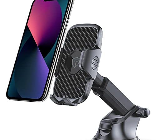 Tukzer Universal Car Mount Mobile Holder Stand| Strong Suction Cup, Double Shift Locking for Dashboard Windshield| Quick Touch Release, Long Telescopic Arm, 360° Rotatable Head| for All Mobile Phones,Black
