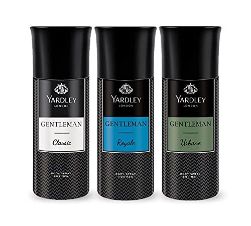 Yardley London Gentleman Range Deo Body Spray Tripack (Classic + Urbane + Royale) for Men, 150ml Each (Pack of 3)