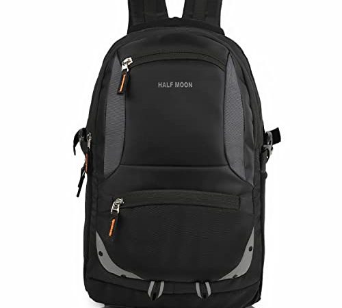 Half Moon Large 37L Laptop Bag Backpack for menं Women Boys and Girls Luggage Travel Bags with 17.3 inches Laptop Compartment & Rain Cover (Black)