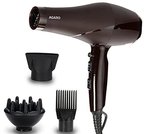 AGARO HD-1120 2000 Watts Professional Hair Dryer with AC Motor, Concentrator, Diffuser, Comb, Hot and Cold Air, 2 Speed 3 Temperature Settings with Cool Shot For both Men and Women, Black