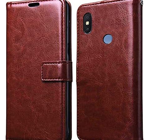 Jkobi Flip Cover Case for Xiaomi Mi Redmi Y2 (Leather Finish | Magnetic Closure | Inner TPU | Foldable Stand | Wallet Card Slots | Brown)