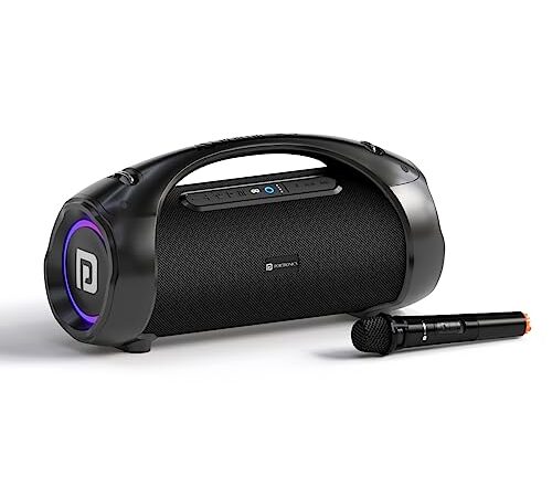 Portronics Dash 12 60W Wireless Bluetooth Party Speaker with Wireless Karaoke Mic, TWS Function, Multicolor LED Light, USB Pen Drive, Aux-in Slot, Upto 9Hrs Playtime(Black)