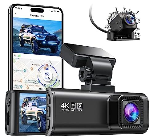 REDTIGER F7N 4K Dual Dash Cam Built-in Wi-Fi GPS Front 4K/2.5K & Rear 1080P Camera for Cars,3.16" Display,170° Wide Angle Dashboard Recorder, 1 Year Warranty (4K Front + 1080P Outside Rear)