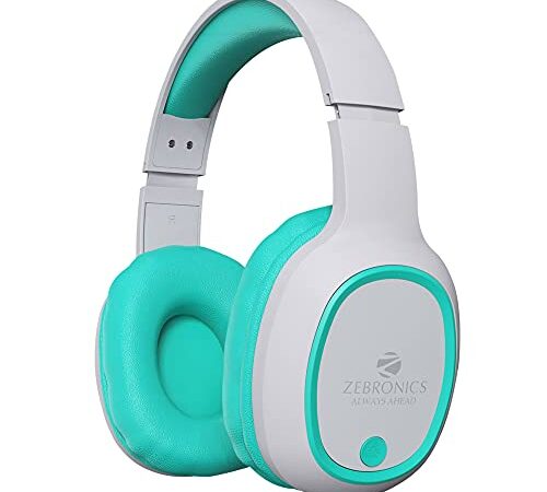 ZEBRONICS Zeb-Thunder Wireless Over Ear BT Headphone Comes with mic, 40mm Drivers, AUX Connectivity, Built in FM, Call Function, 9Hrs* Playback time and Supports Micro SD Card(Sea Green)